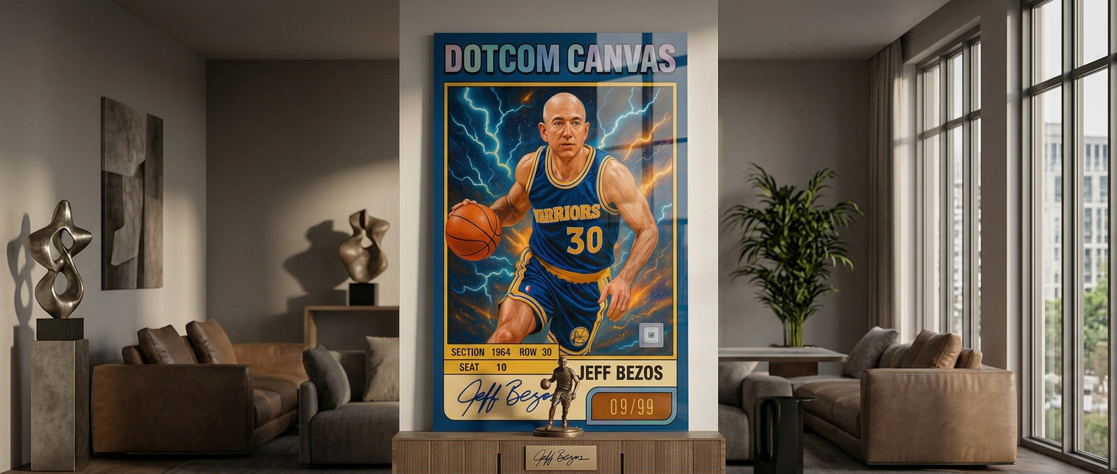 DOTCOMCANVAS® Jeff Bezos Basketball Card Acrylglasbild Banner