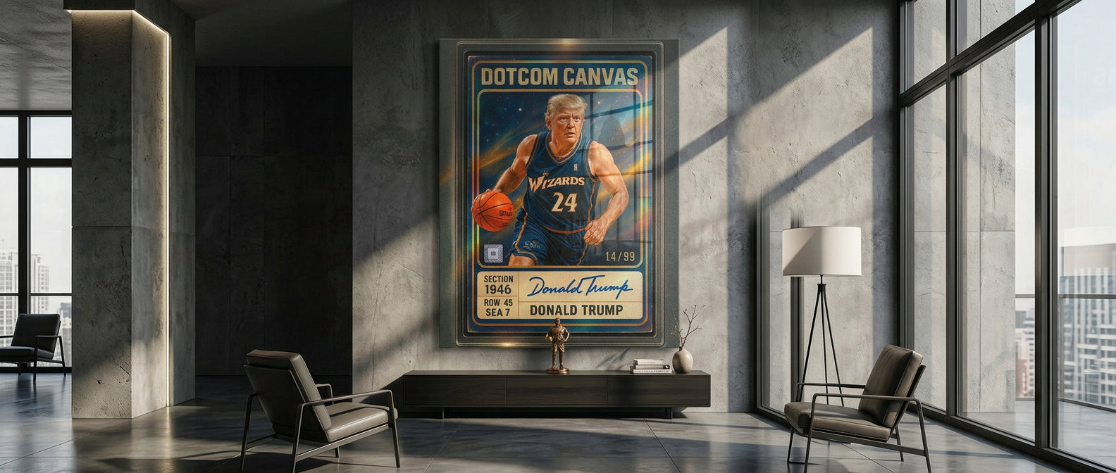 DOTCOMCANVAS Donald Trump Basketball Card Acrylglasbild - Website Banner