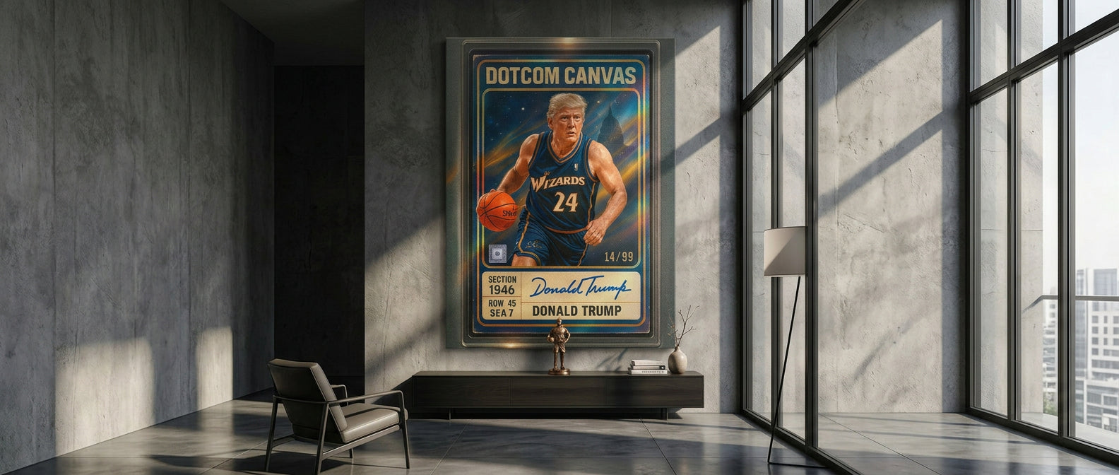 DOTCOMCANVAS Donald Trump Basketball Card Leinwandbild - Website Banner