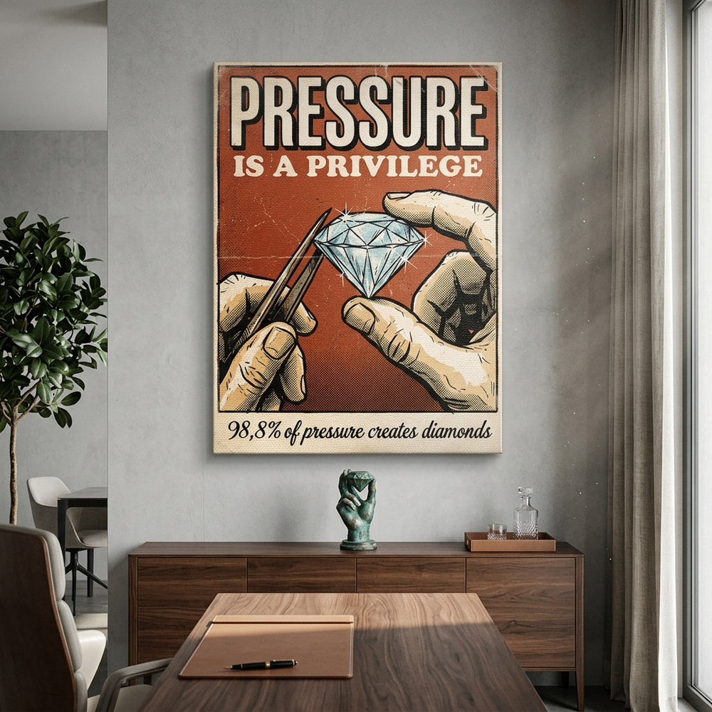Leinwandbild Pressure Is A Privilege an der Wand eines modernen Wohnraums