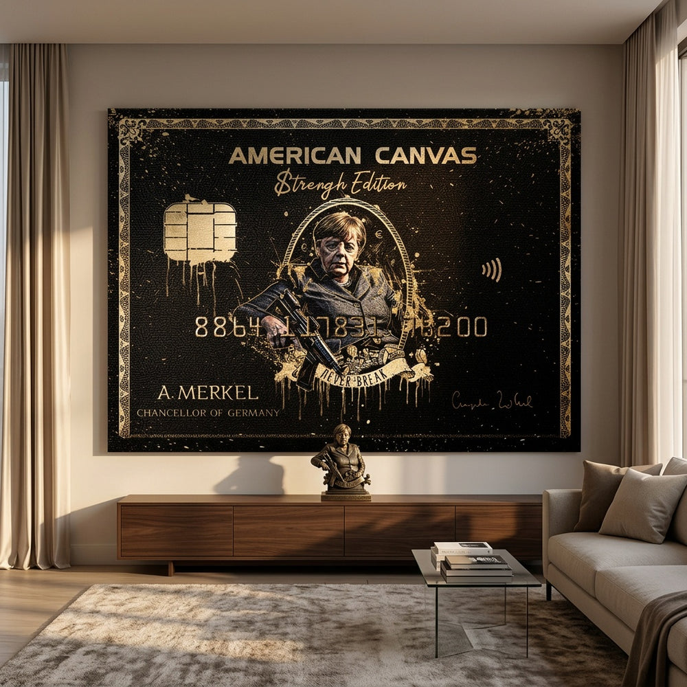 Leinwandbild Royal American Canvas Angela Merkel an der Wand eines modernen Wohnraums