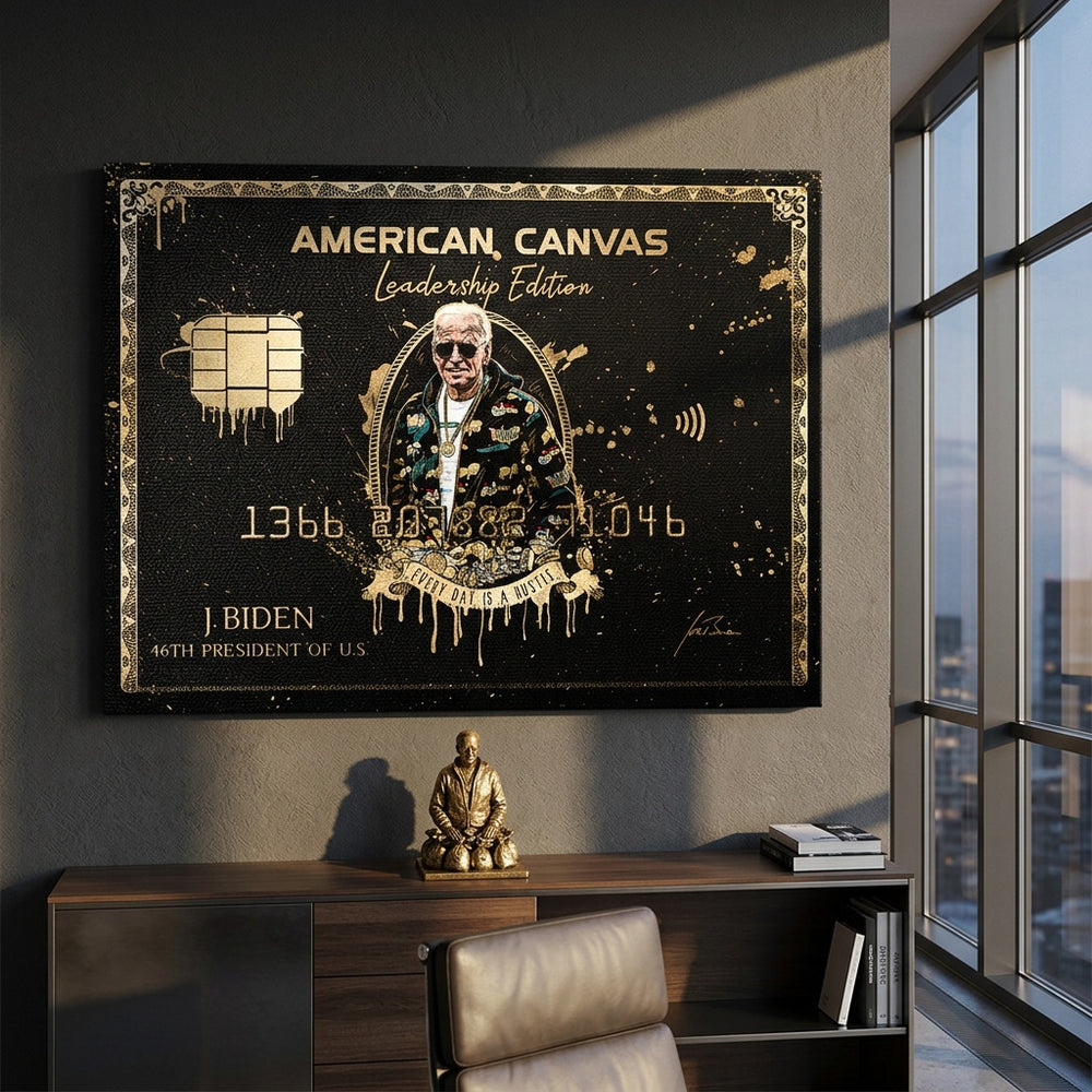 Leinwandbild Royal American Canvas Joe Biden an der Wand eines modernen Wohnraums
