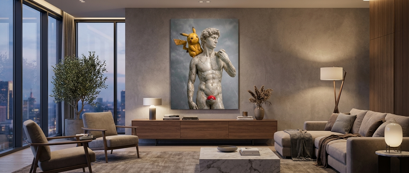 DOTCOMCANVAS Electro Mouse David Sculpture Leinwandbild Banner