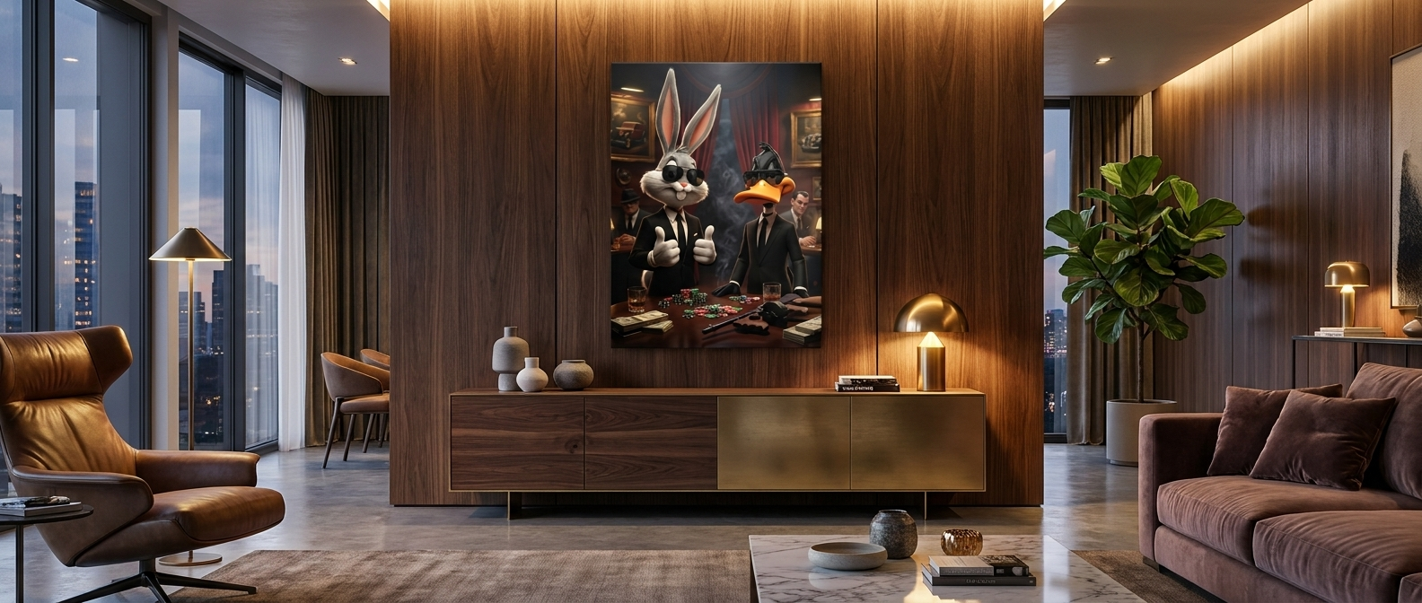 DOTCOMCANVAS Casino Bunny and Duck Leinwandbild Banner