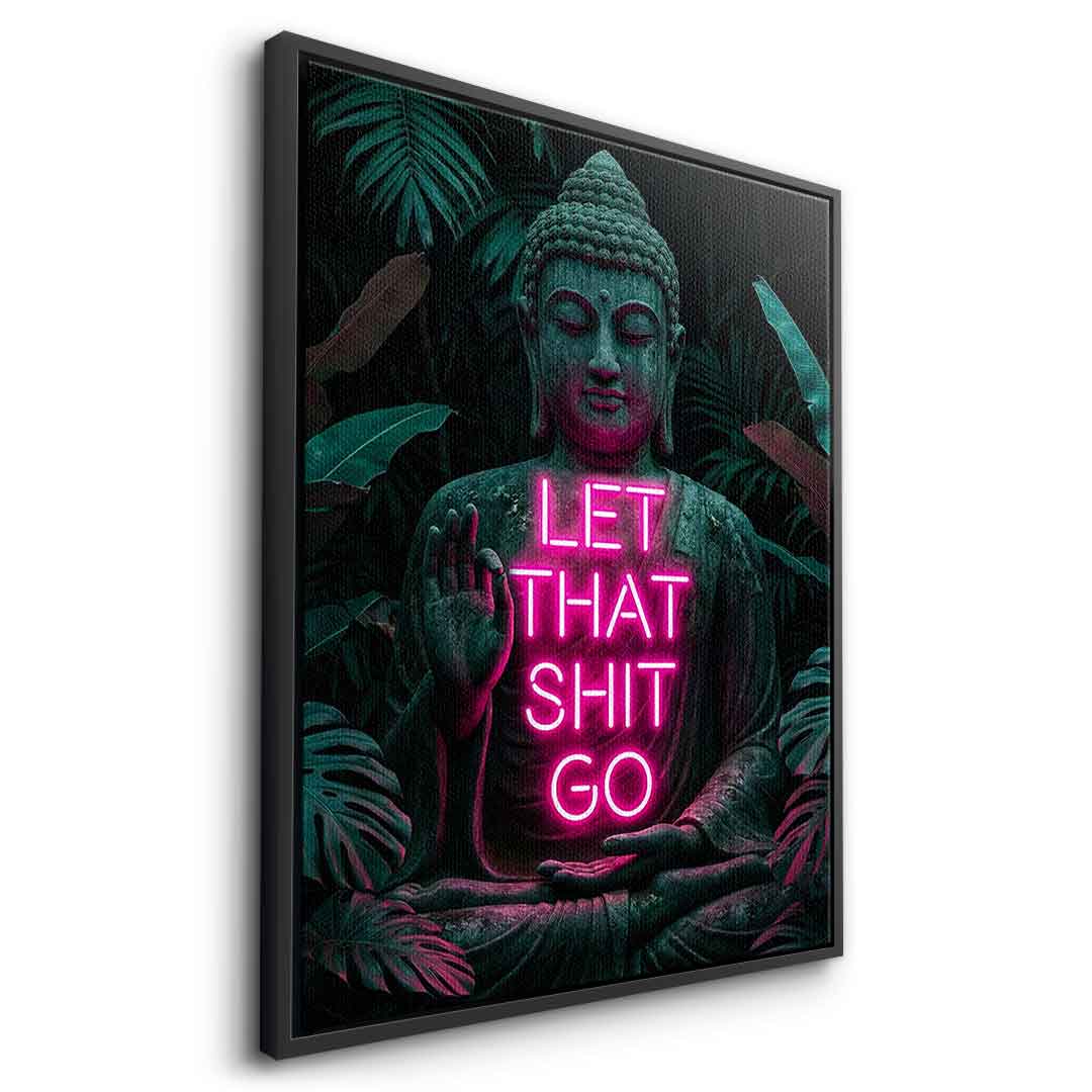 DOTCOMCANVAS® Buddah for Toilett Leinwandbild – Seitenansicht mit schwarzem Rahmen