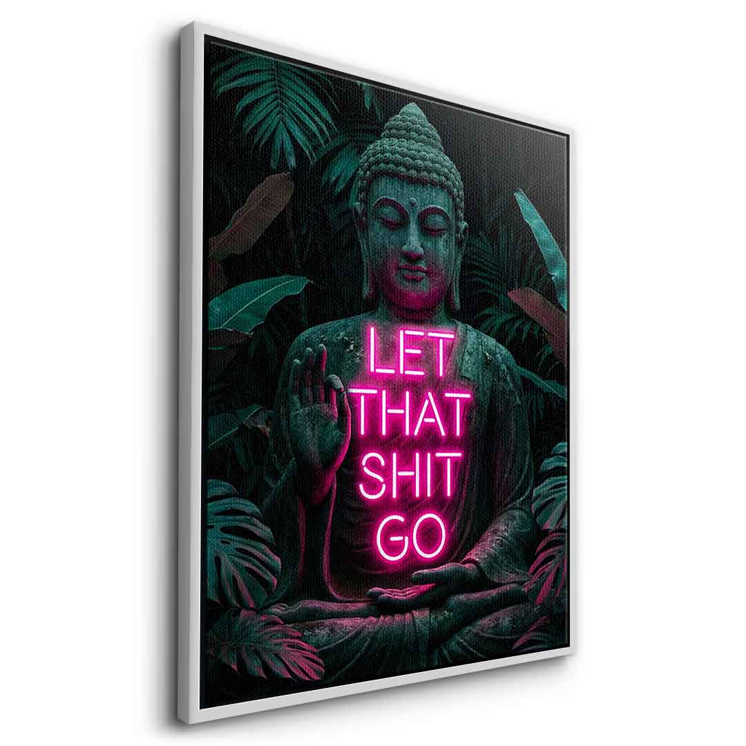 DOTCOMCANVAS® Buddah for Toilett Leinwandbild – Seitenansicht mit silbernem Rahmen