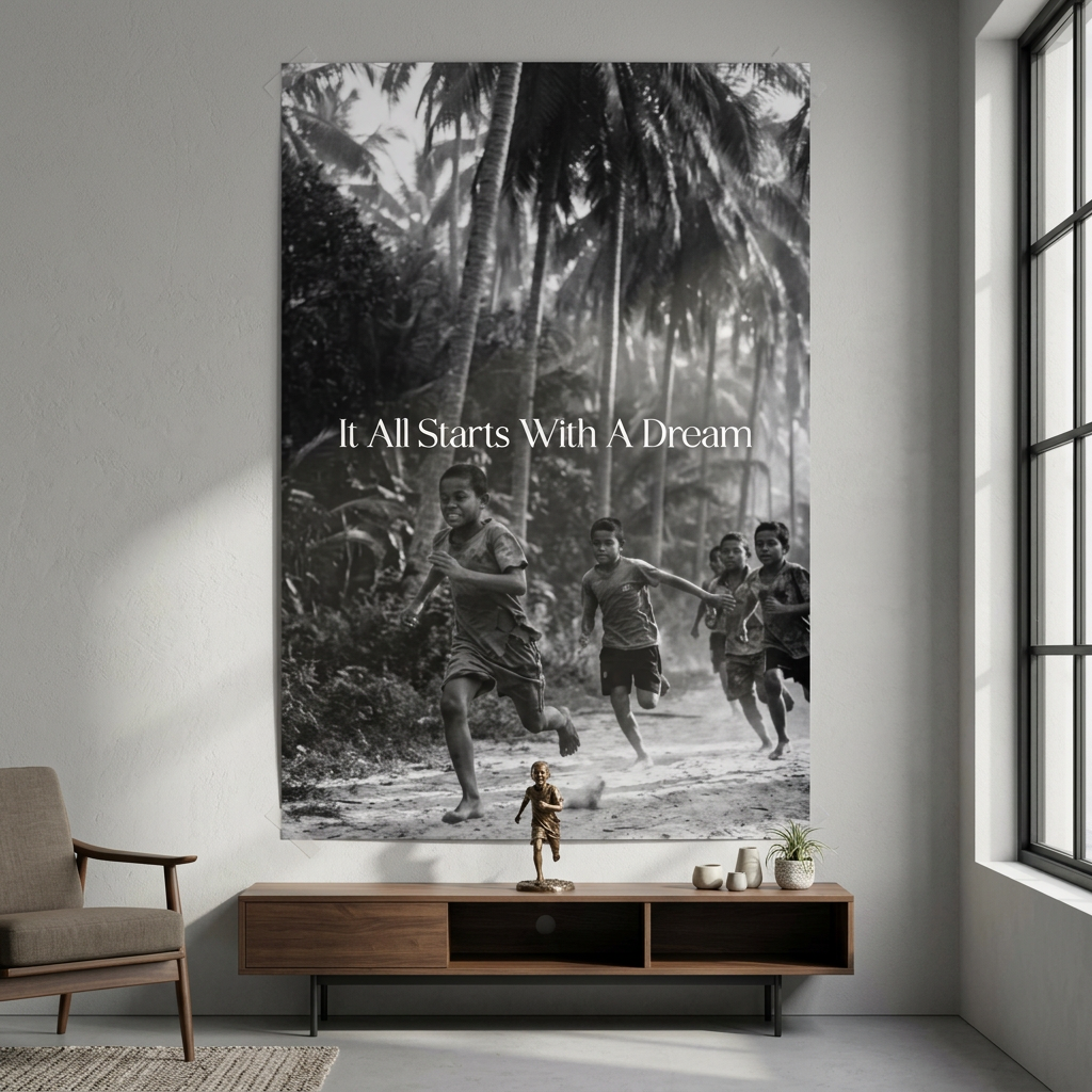 Dream Track and Field Poster Schwarzweiß Wohnzimmer Mockup