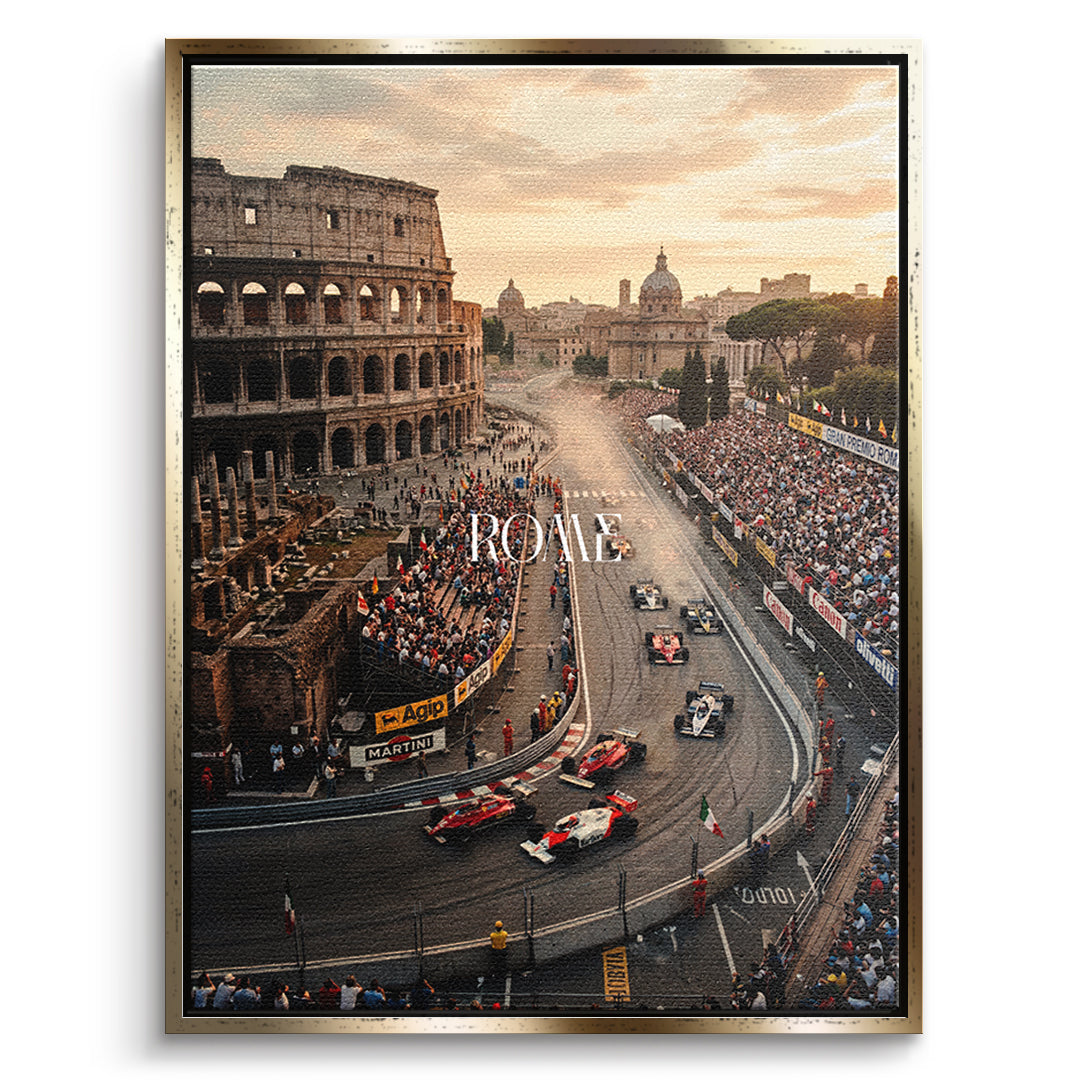 DOTCOMCANVAS Rome F1 Leinwandbild Vorderansicht mit goldenem Rahmen
