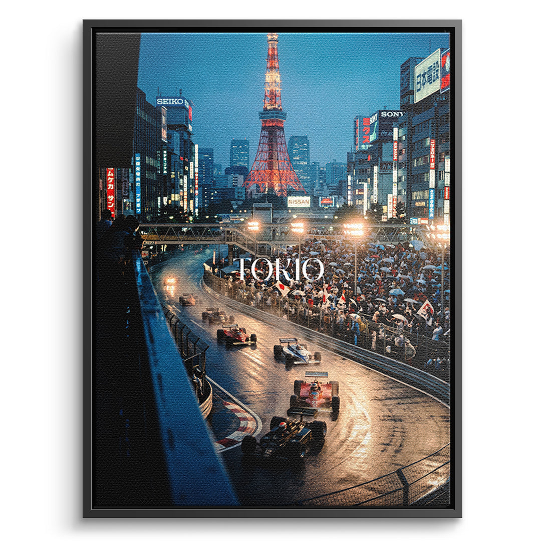 DOTCOMCANVAS Tokyo F1 Leinwandbild Vorderansicht mit schwarzem Rahmen