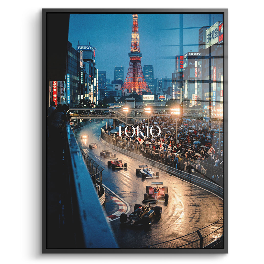 DOTCOMCANVAS Tokyo F1 Acrylglasbild Vorderansicht mit schwarzem Rahmen