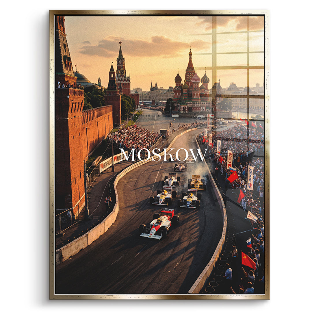 DOTCOMCANVAS Moscow F1 Acrylglasbild Vorderansicht mit goldenem Rahmen