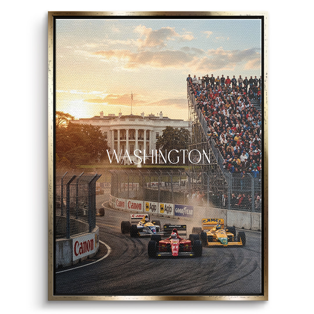 DOTCOMCANVAS Washington F1 Leinwandbild Vorderansicht mit goldenem Rahmen