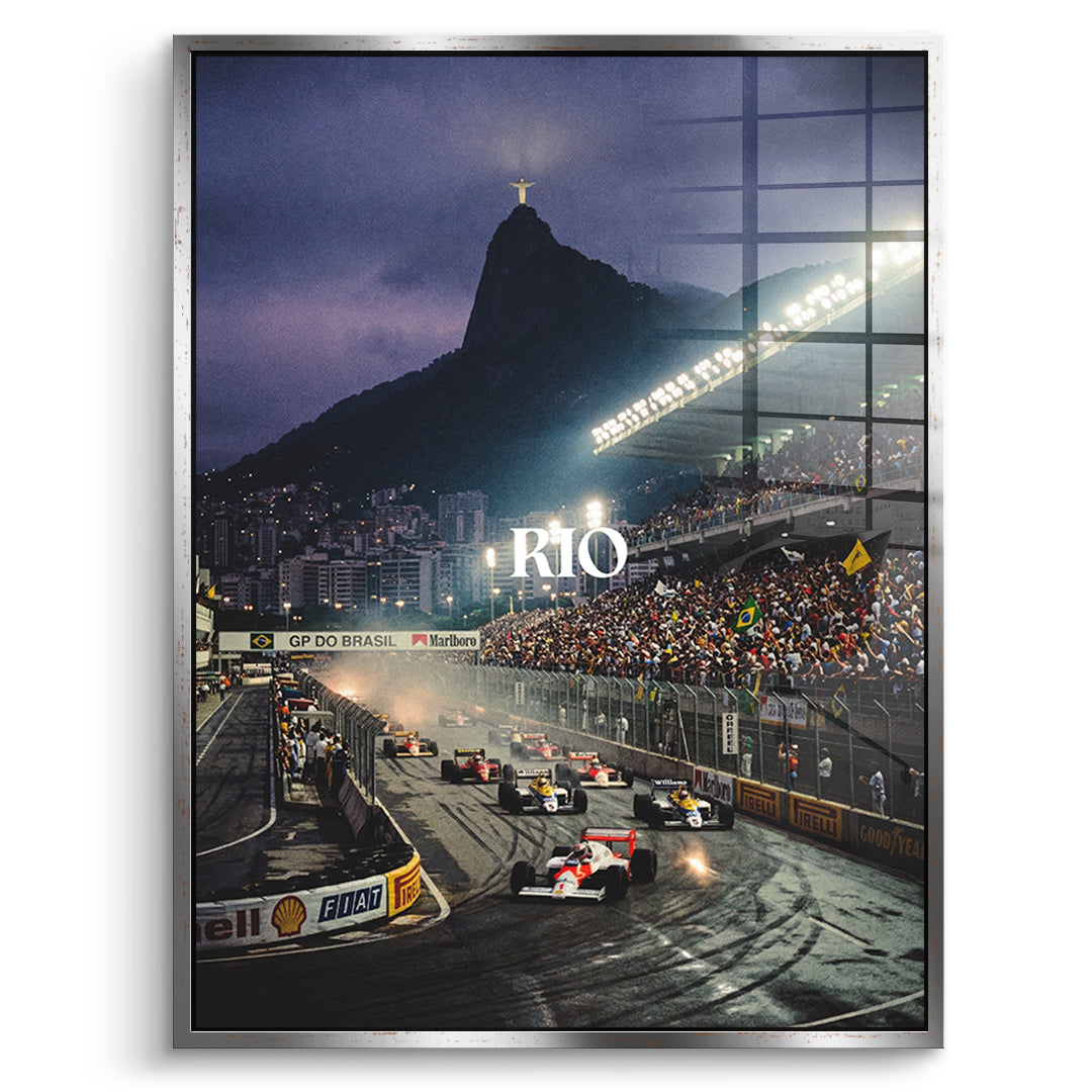 DOTCOMCANVAS Rio F1 Acrylglasbild Vorderansicht mit silbernem Rahmen