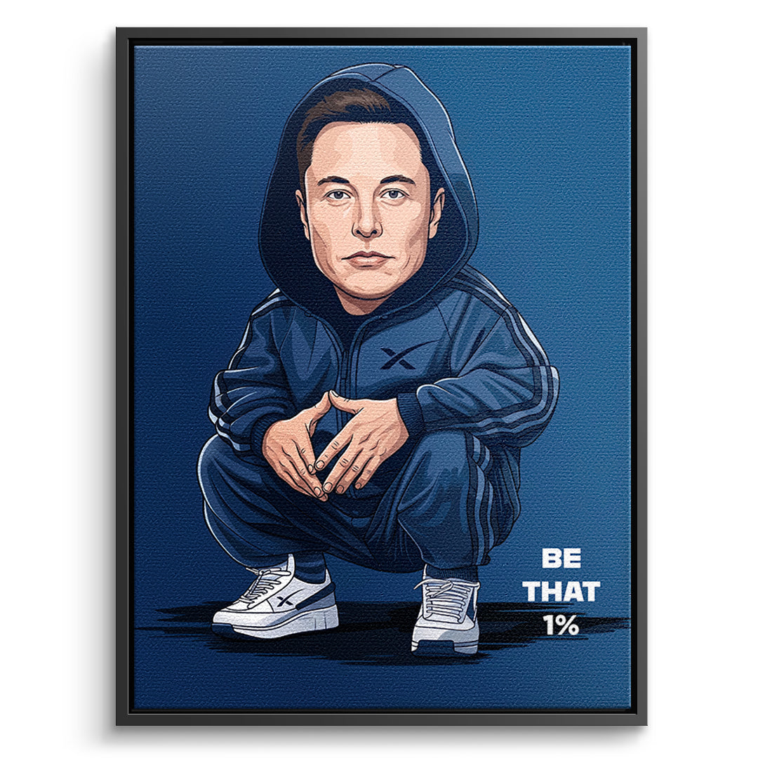 DOTCOMCANVAS Elon Musk Swag Leinwandbild Vorderansicht mit schwarzem Rahmen