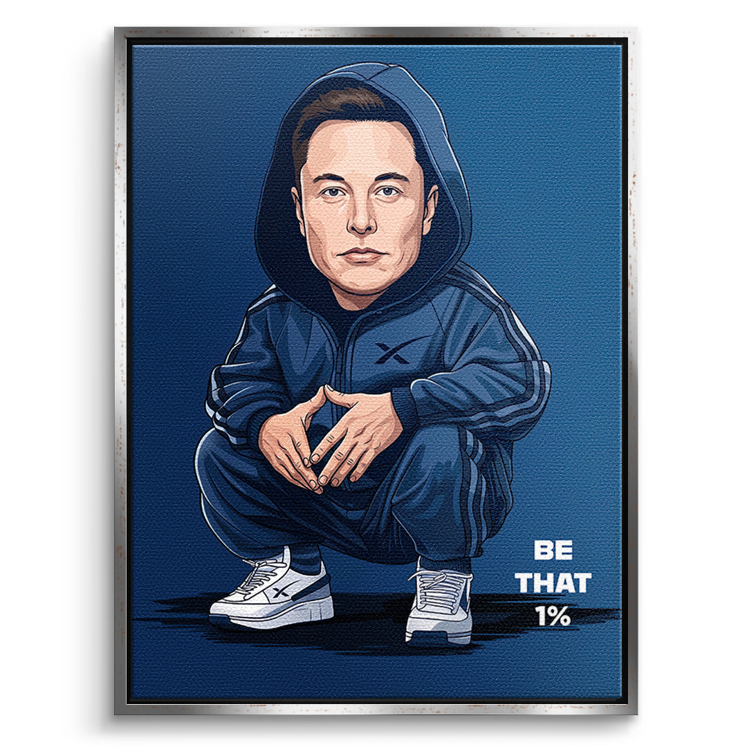 DOTCOMCANVAS Elon Musk Swag Leinwandbild Vorderansicht mit silbernem Rahmen