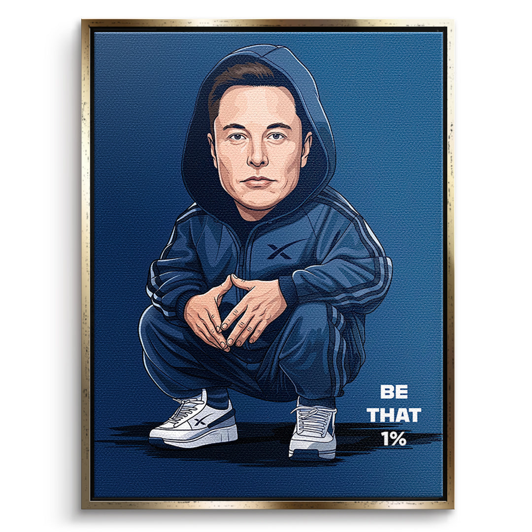 DOTCOMCANVAS Elon Musk Swag Leinwandbild Vorderansicht mit goldenem Rahmen