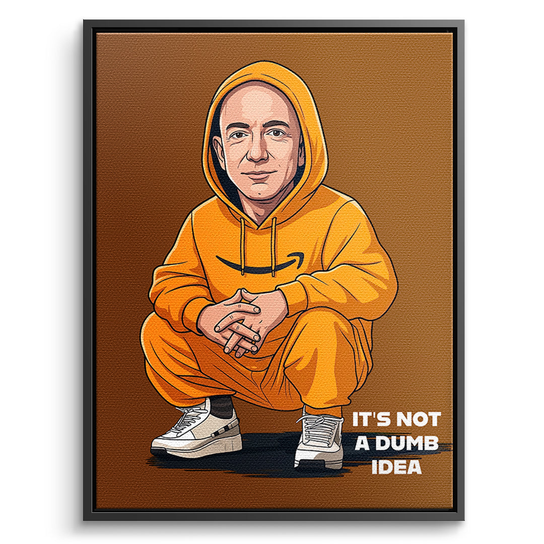 DOTCOMCANVAS Jeff Bezos Swag Leinwandbild Vorderansicht mit schwarzem Rahmen