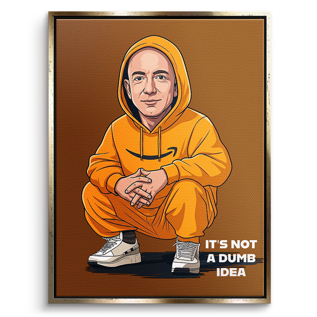 DOTCOMCANVAS Jeff Bezos Swag Leinwandbild Vorderansicht mit goldenem Rahmen