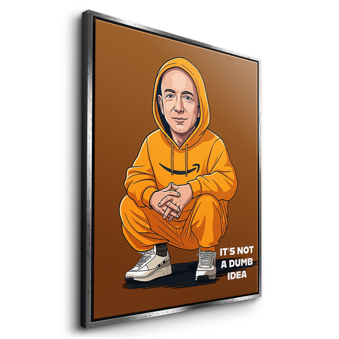 DOTCOMCANVAS Jeff Bezos Swag Leinwandbild Seitenansicht mit silbernem Rahmen