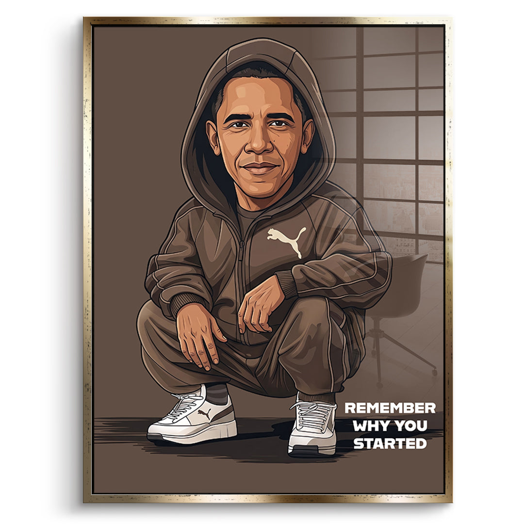 DOTCOMCANVAS Obama Swag Acrylglasbild Vorderansicht mit goldenem Rahmen