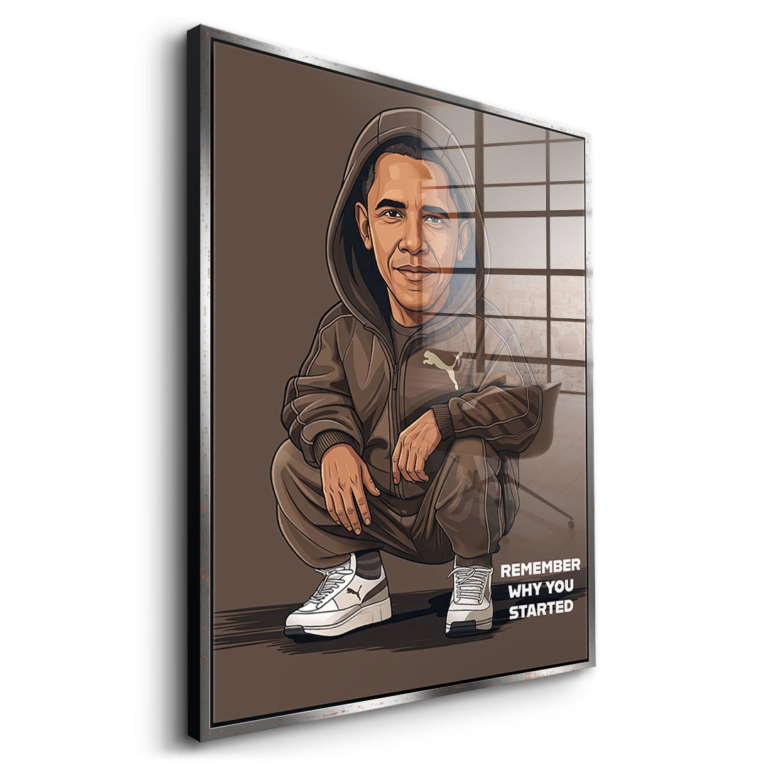 DOTCOMCANVAS Obama Swag Acrylglasbild Seitenansicht mit silbernem Rahmen