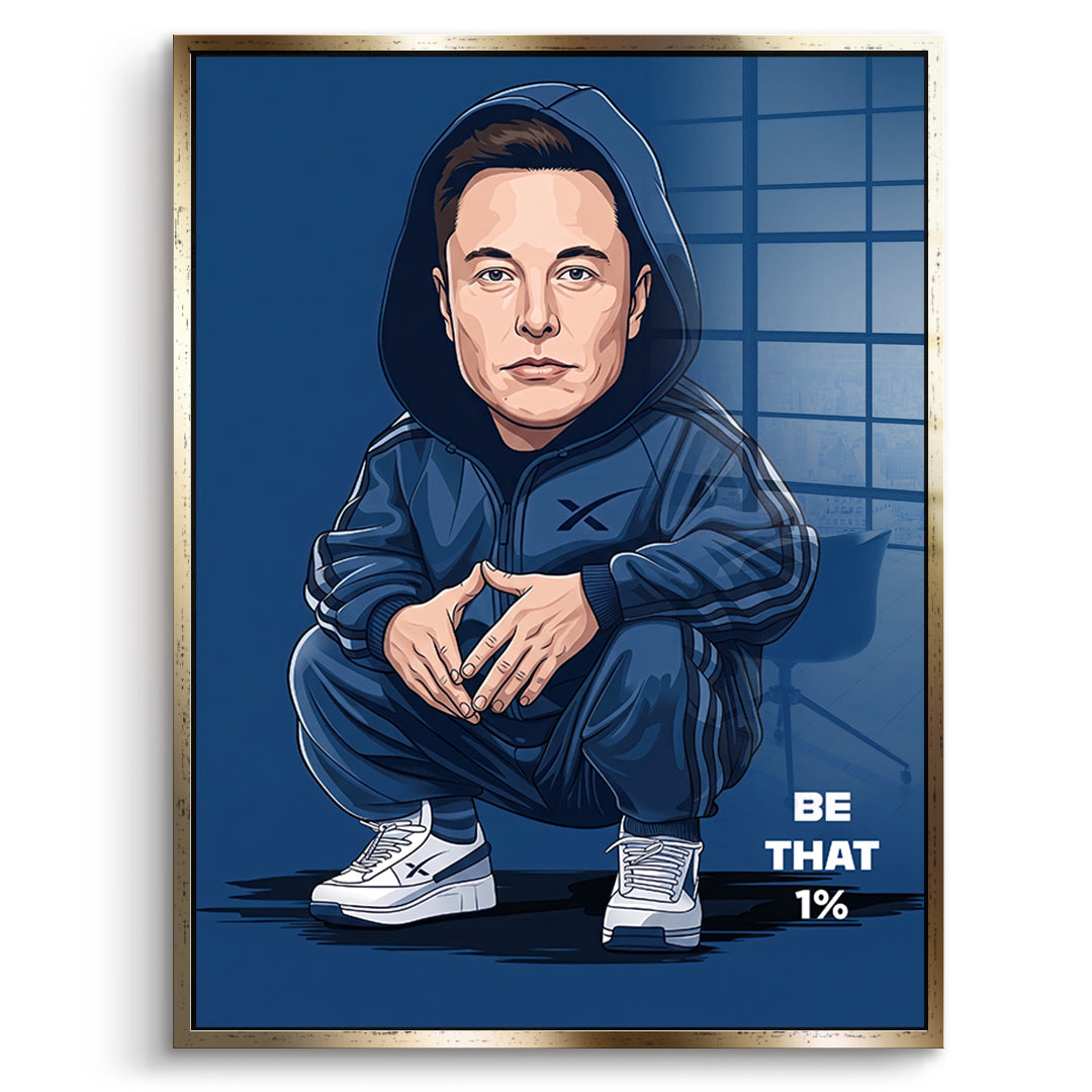 DOTCOMCANVAS Elon Musk Swag Acrylglasbild Vorderansicht mit goldenem Rahmen