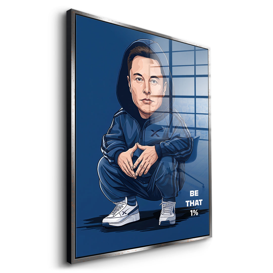 DOTCOMCANVAS Elon Musk Swag Acrylglasbild Seitenansicht mit silbernem Rahmen