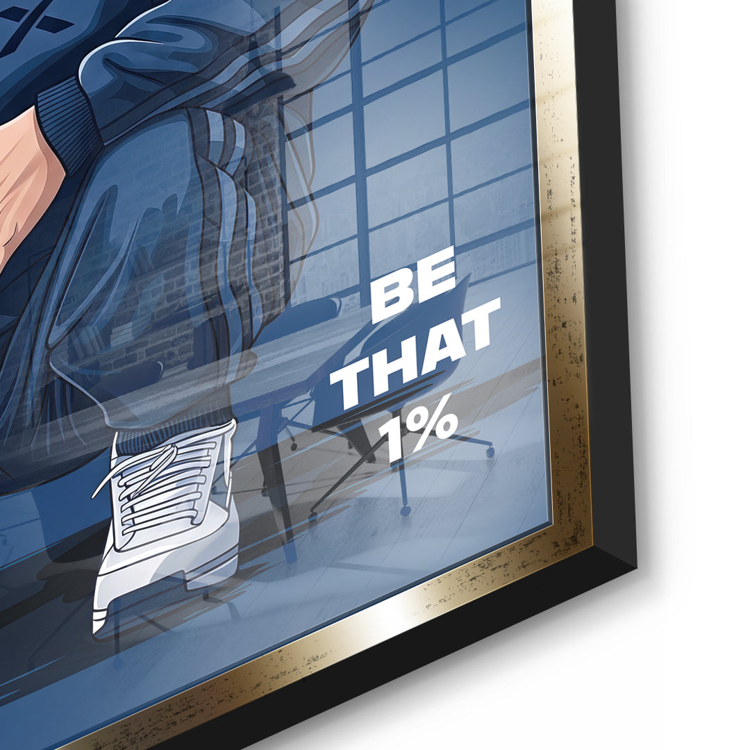 DOTCOMCANVAS Elon Musk Swag Acrylglasbild Detail mit goldenem Rahmen