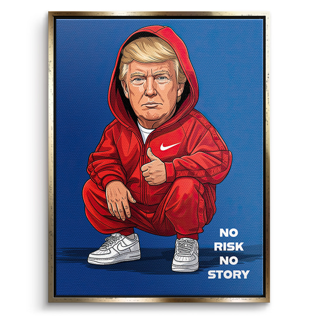 DOTCOMCANVAS Trump Swag Leinwandbild Vorderansicht mit goldenem Rahmen