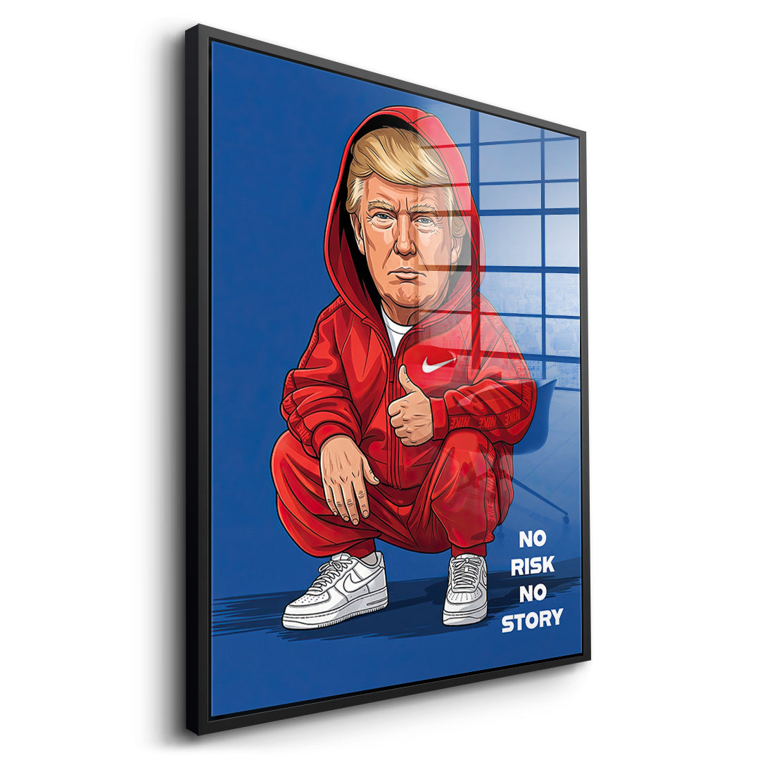 DOTCOMCANVAS Trump Swag Acrylglasbild Seitenansicht mit schwarzem Rahmen