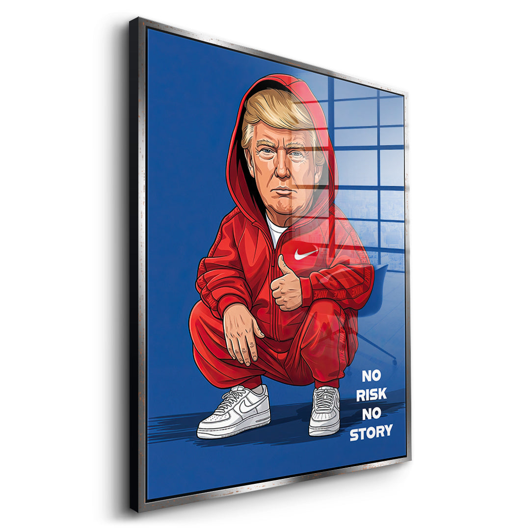 DOTCOMCANVAS Trump Swag Acrylglasbild Seitenansicht mit silbernem Rahmen