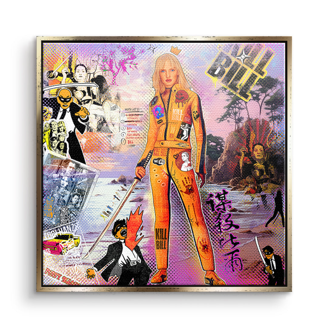 DOTCOMCANVAS Yellow Vengeance Leinwandbild Vorderansicht mit goldenem Rahmen