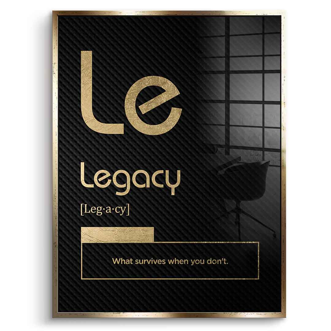 DOTCOMCANVAS® Legacy (Le) Acrylglasbild Version Schwarz – Vorderansicht Silberner Rahmen