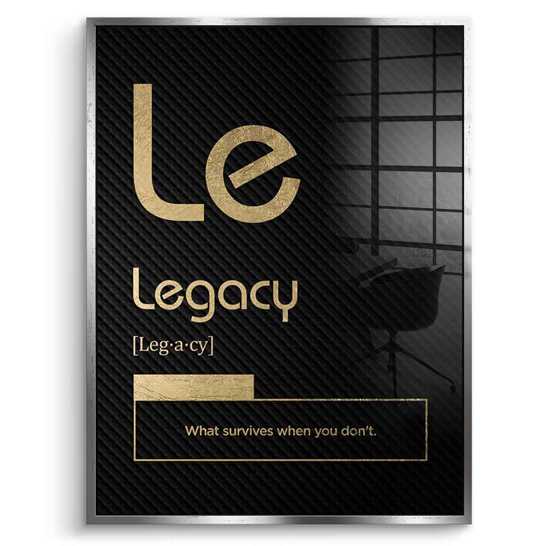 DOTCOMCANVAS® Legacy (Le) Acrylglasbild Version Schwarz – Vorderansicht Weißer Rahmen