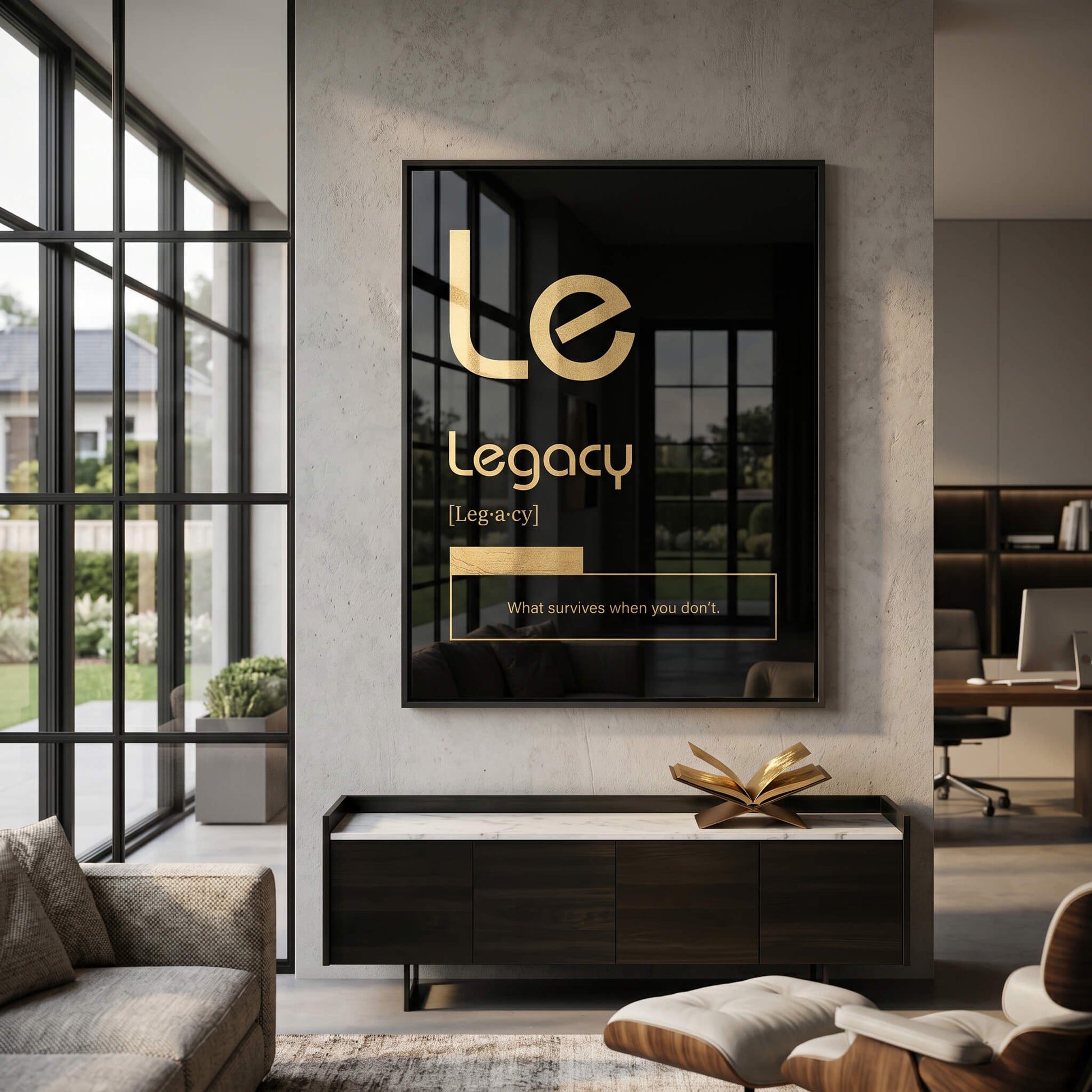 DOTCOMCANVAS® Legacy (Le) Acrylglasbild Version Schwarz – Raum-Mockup