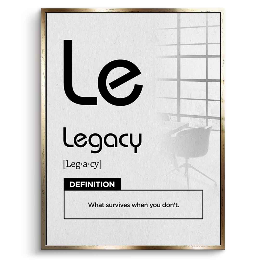 DOTCOMCANVAS® Legacy (Le) Acrylglasbild Version Weiß – Vorderansicht Silberner Rahmen
