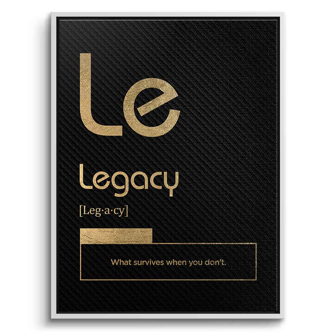 DOTCOMCANVAS® Legacy (Le) Leinwandbild Version Schwarz – Vorderansicht Weißer Rahmen