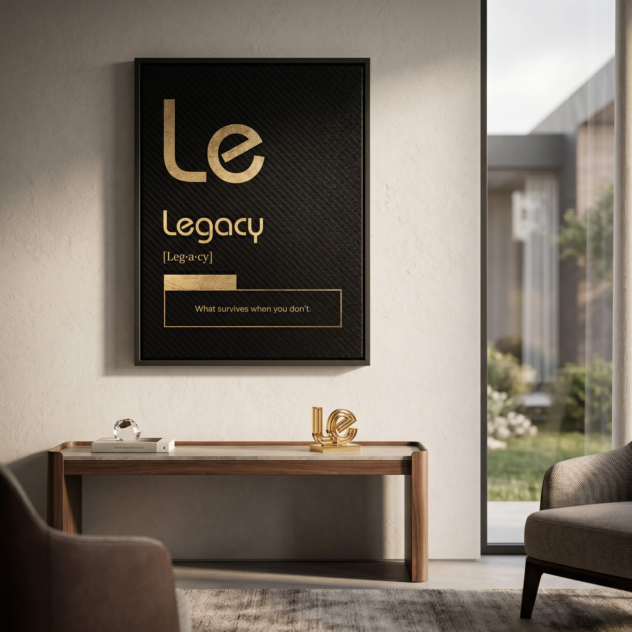 DOTCOMCANVAS® Legacy (Le) Leinwandbild Version Schwarz – Raum-Mockup