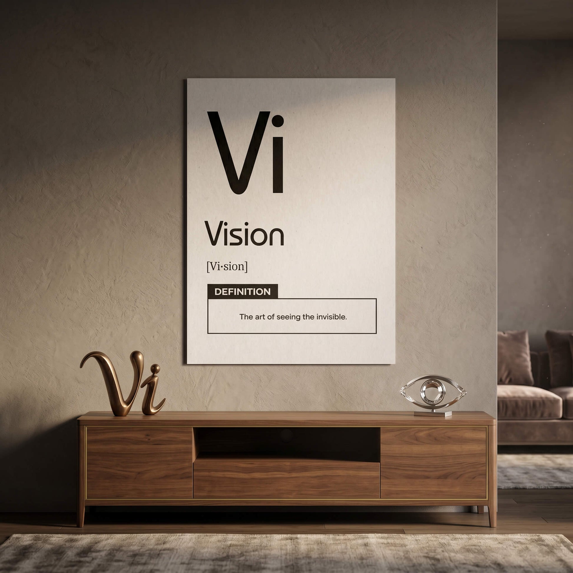 DOTCOMCANVAS® Vision (Vi) Poster Version Weiß – Raum-Mockup