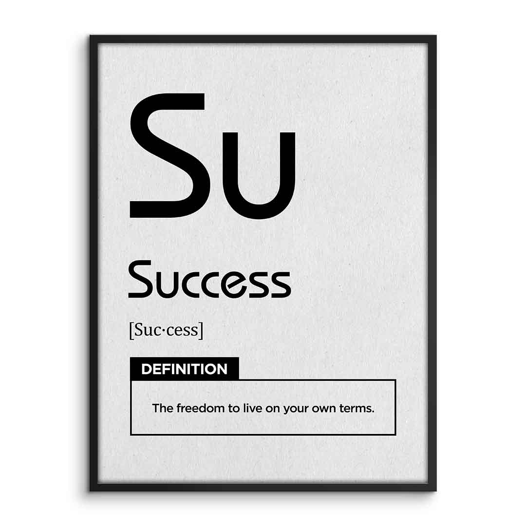 DOTCOMCANVAS® Success (Su) Poster Version Weiß – Vorderansicht im Rahmen