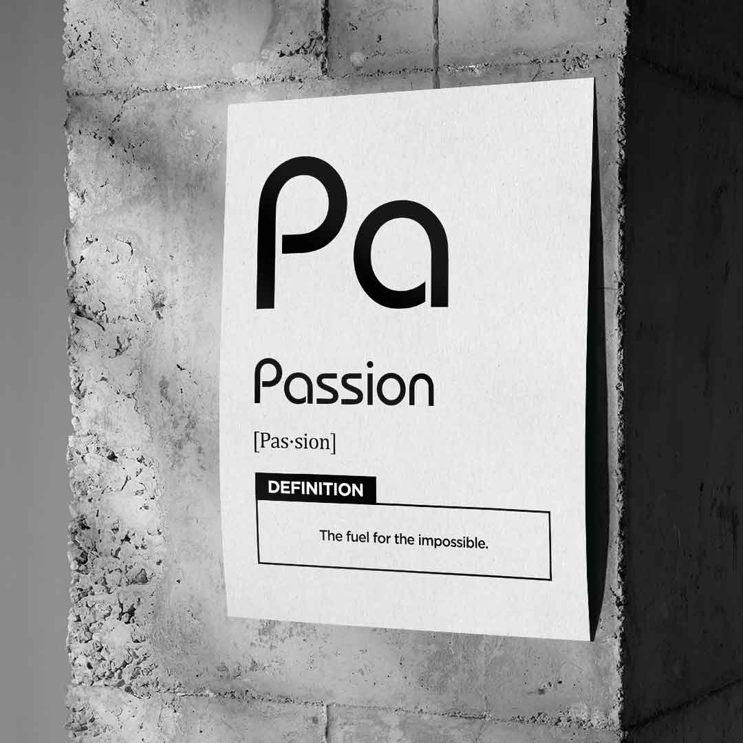 DOTCOMCANVAS® Passion (Pa) Poster Version Weiß – Wand-Mockup