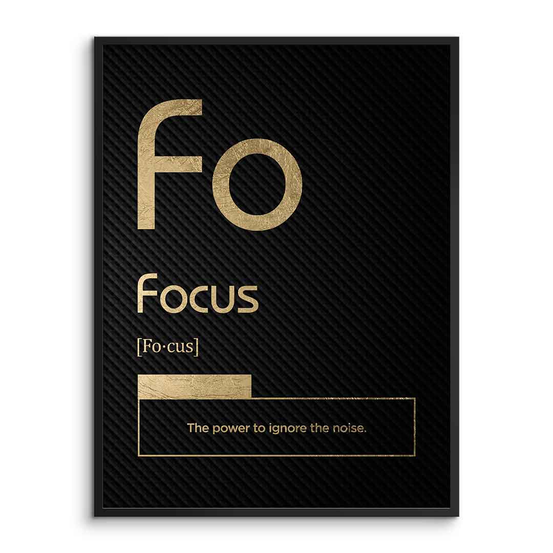 DOTCOMCANVAS® Focus (Fo) Poster Version Schwarz – Vorderansicht im Rahmen