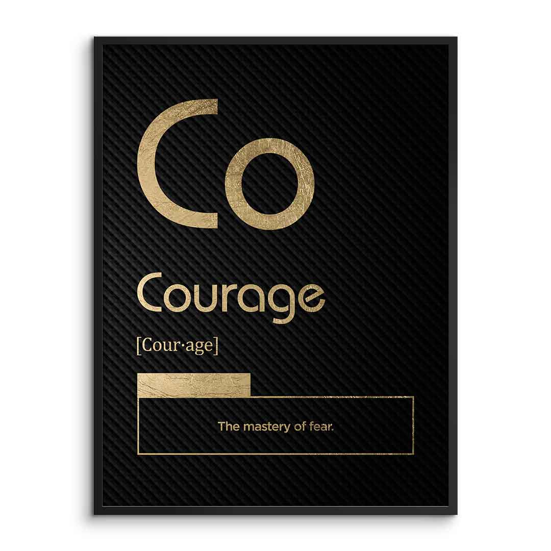 DOTCOMCANVAS® Courage (Co) Poster Version Schwarz – Vorderansicht im Rahmen