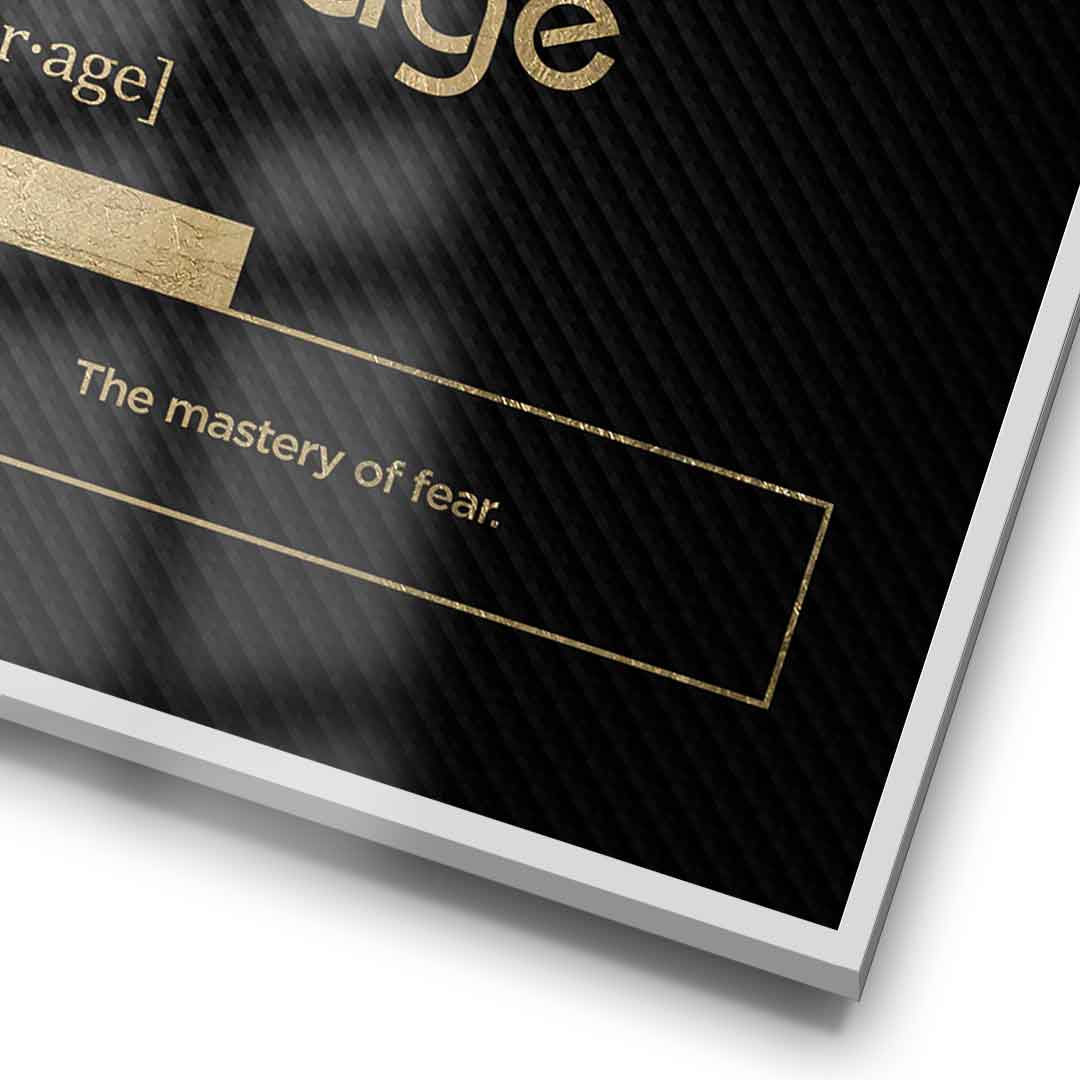 DOTCOMCANVAS® Courage (Co) Poster Version Schwarz – Detail im Rahmen