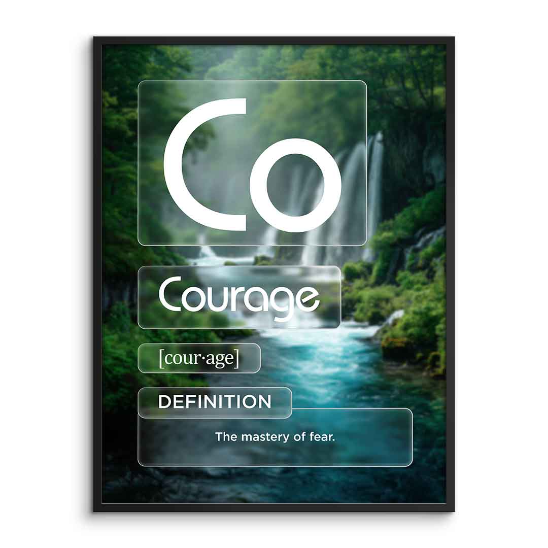 DOTCOMCANVAS® Courage (Co) Poster Version Farbig – Vorderansicht im Rahmen