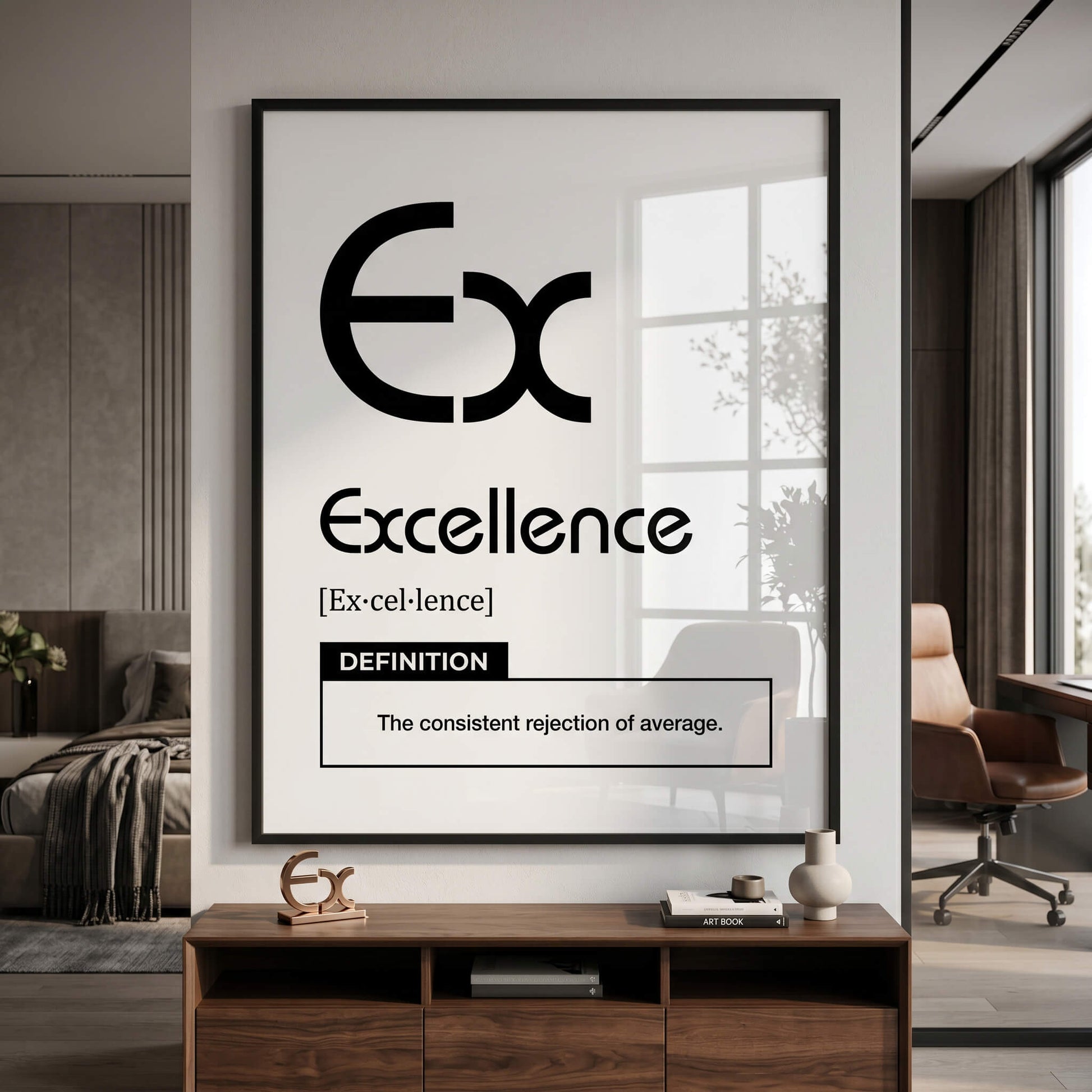 DOTCOMCANVAS® Excellence (Ex) Acrylglasbild Version Weiß – Raum-Mockup