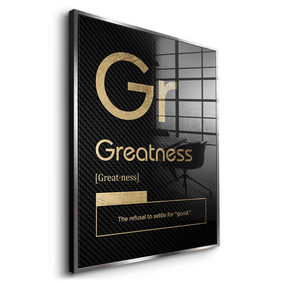 DOTCOMCANVAS® Greatness (Gr) Acrylglasbild Version Schwarz – Vorderansicht Ohne Rahmen