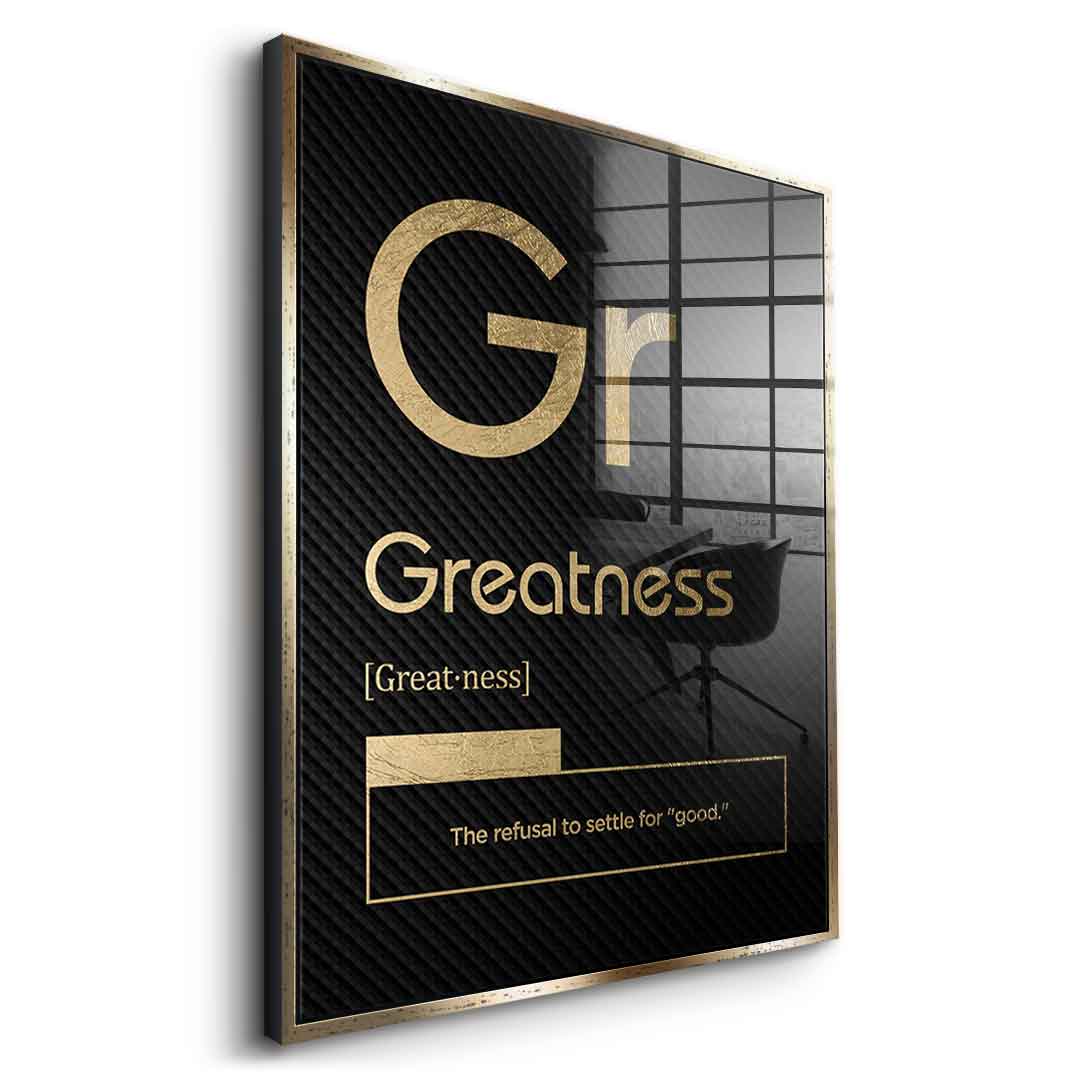 DOTCOMCANVAS® Greatness (Gr) Acrylglasbild Version Schwarz – Seitenansicht Schwarz