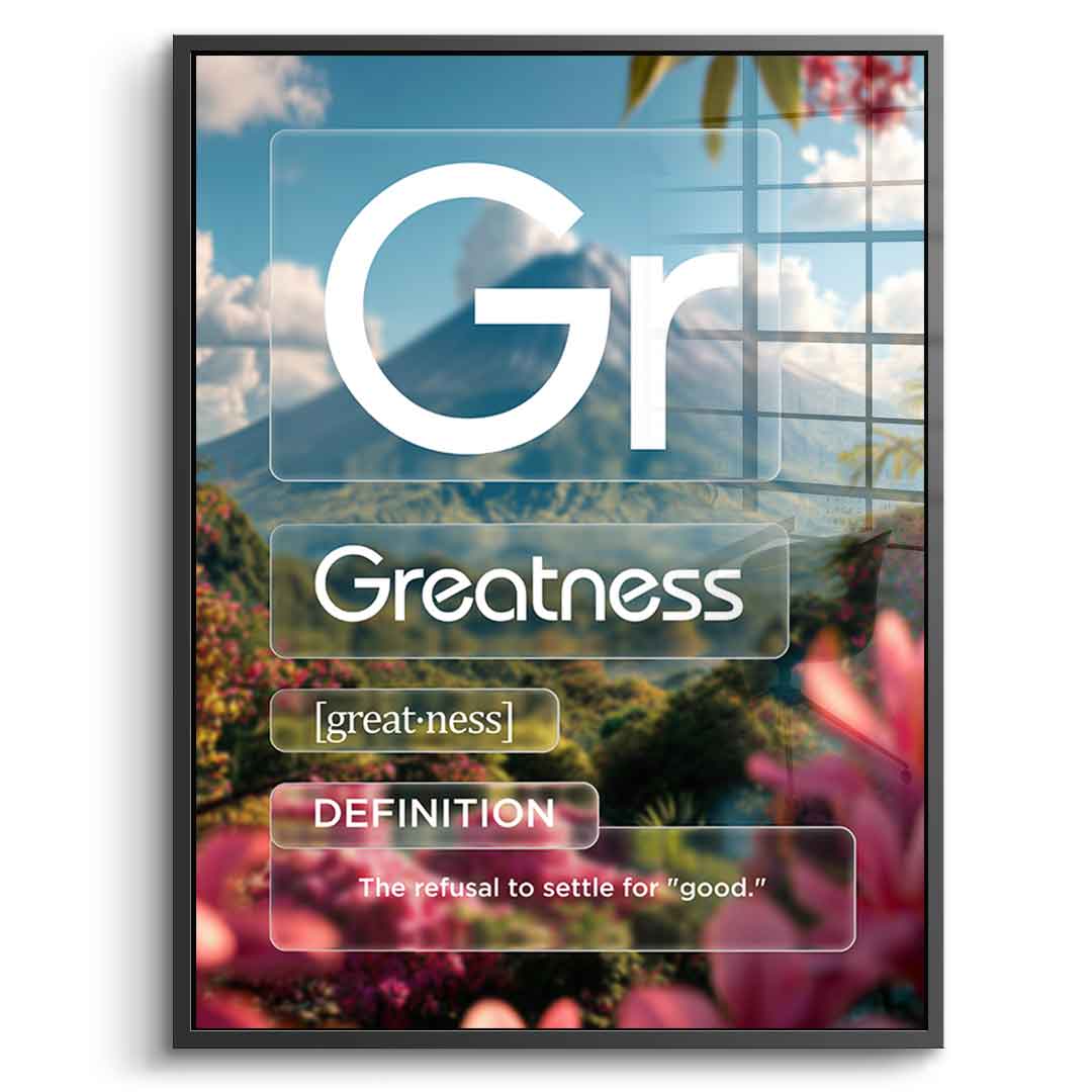 DOTCOMCANVAS® Greatness (Gr) Acrylglasbild Version Farbig – Echtheitszertifikat