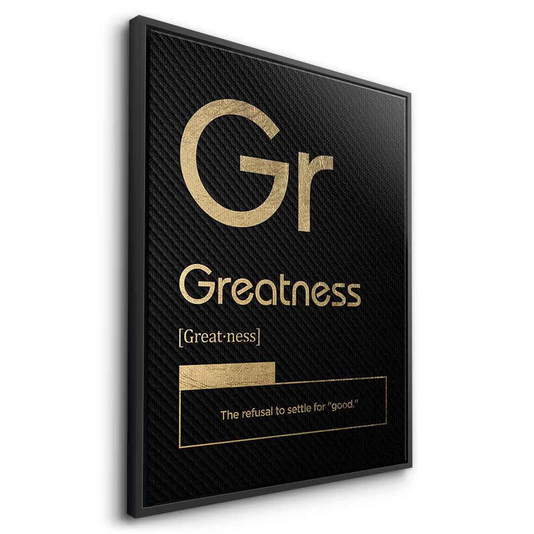 DOTCOMCANVAS® Greatness (Gr) Leinwandbild Version Schwarz – Seitenansicht Schwarz
